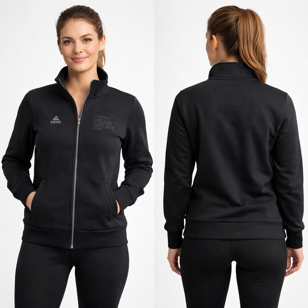 Peak Jacket Womens Small Black Cotton Aerobic Sport  Blend Zip Up Athletic Coat